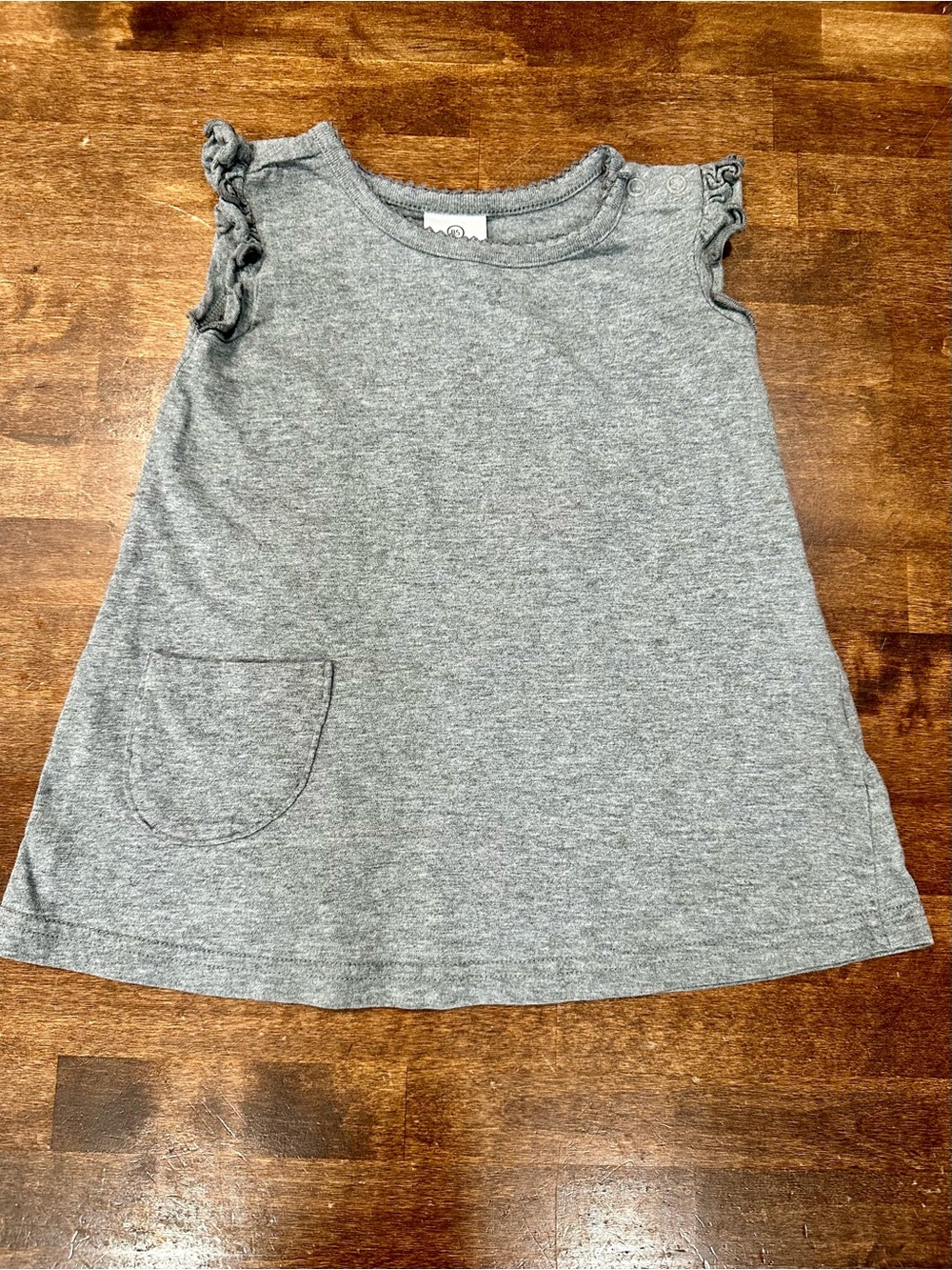 Hanna Andersson Girls 2T Ruffle Sleeve Pocket Tunic Top Gray 85 shoulder snap